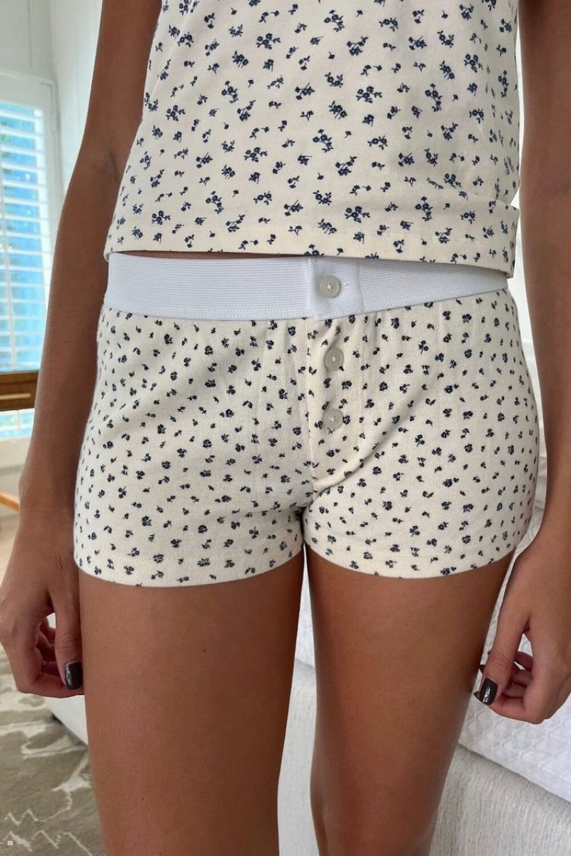 Sous Vêtement Brandy Melville Boyshort Floral Blanche Bleu Marine | IJG-85536980